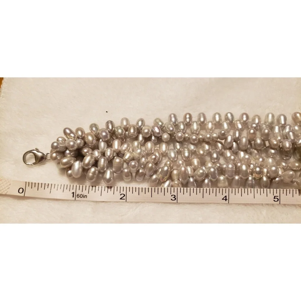 LUCORAL Gray Cultured Freshwater Pearl Multi Strand Necklace Sterling Silver - Picture 6 of 7